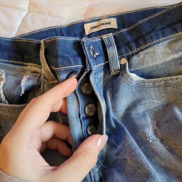 Zadig & Voltaire Elios Denim Destroy Jeans Light Medium Patchwork Denim Sz 25 - Picture 11 of 12